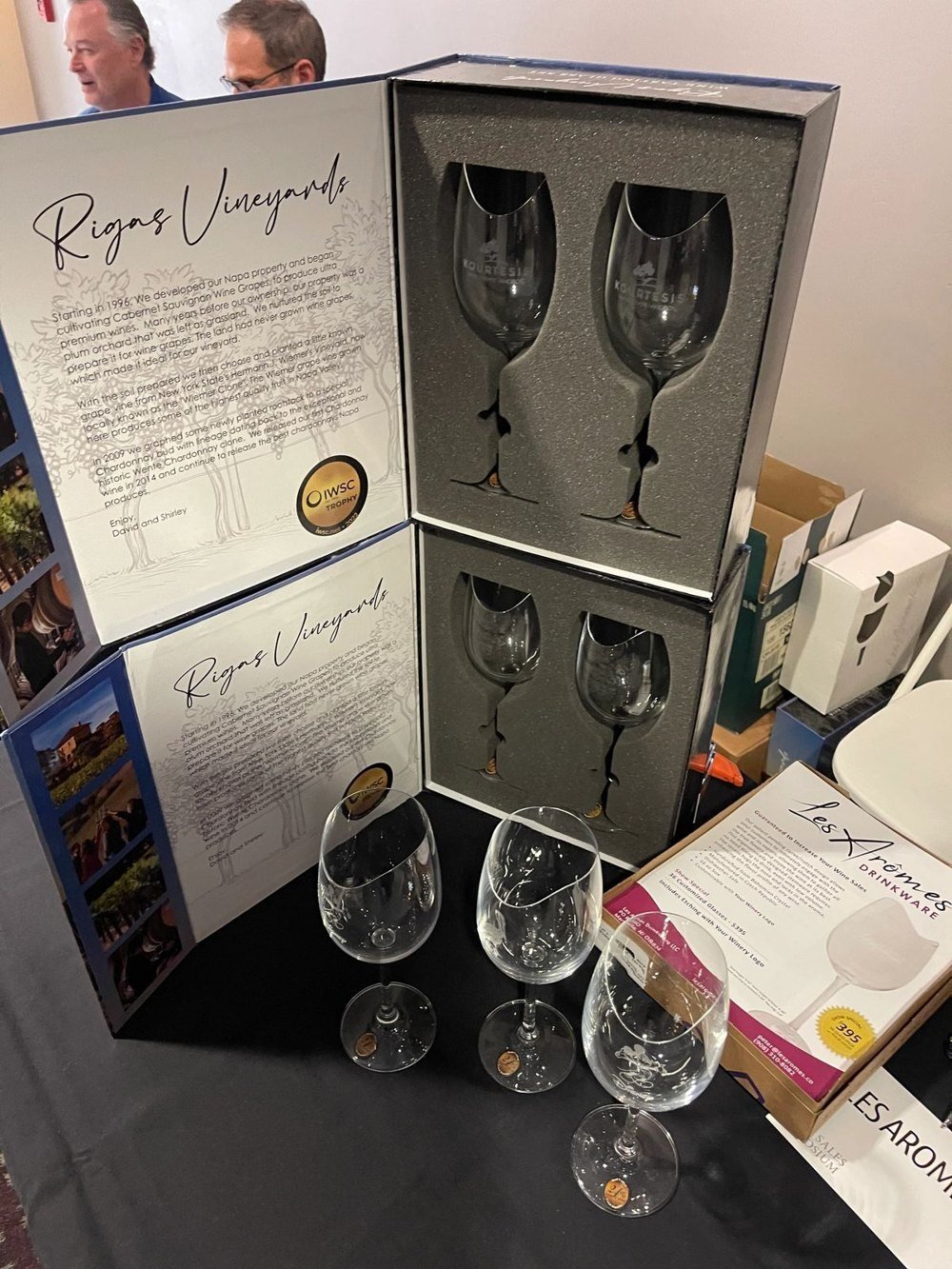 Gift sets on display at a trade event.
